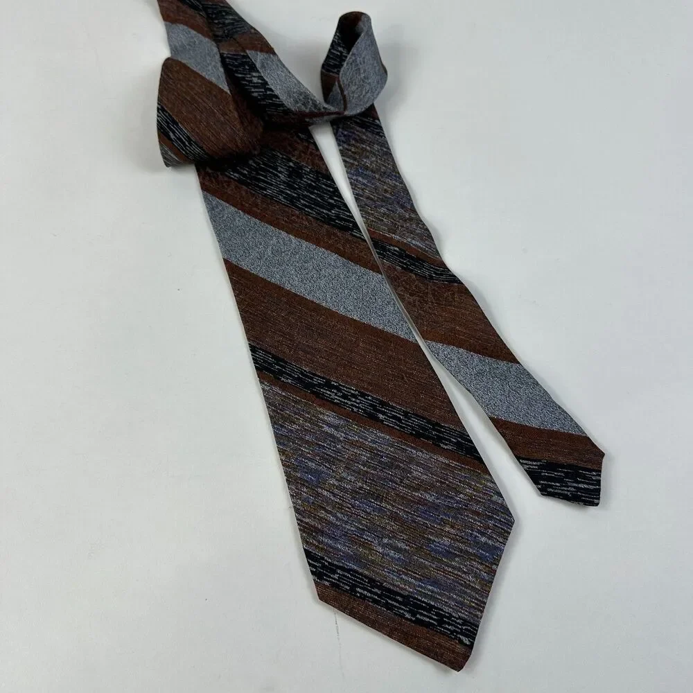 Missoni Cravatte Mens Wide Striped Silk Tie Multicolored Brown 56 x4 VTG 70's